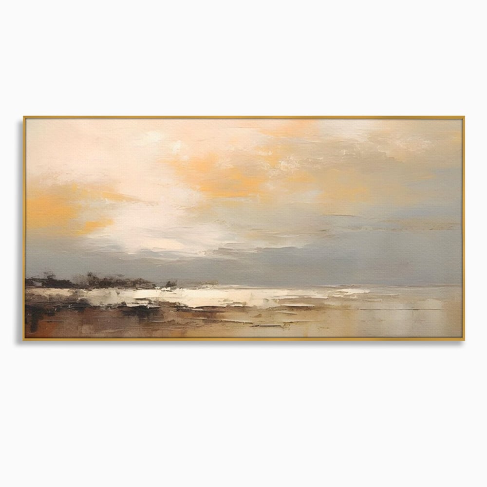 Tablou canvas cu tablou canvas cu peisaj maritim abstract, in rama de aluminiu auriu